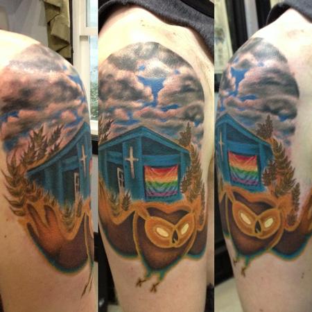 Tattoos - House scene with owl and clouds - 116422
